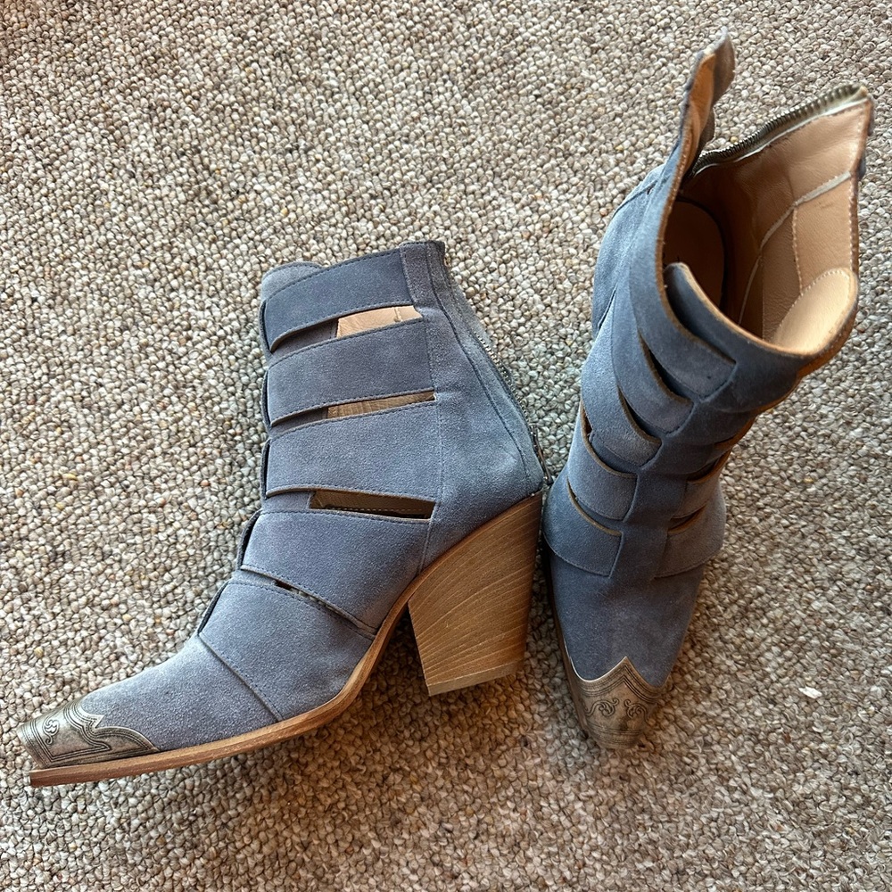 Free People Blue Suede Ankle Boots